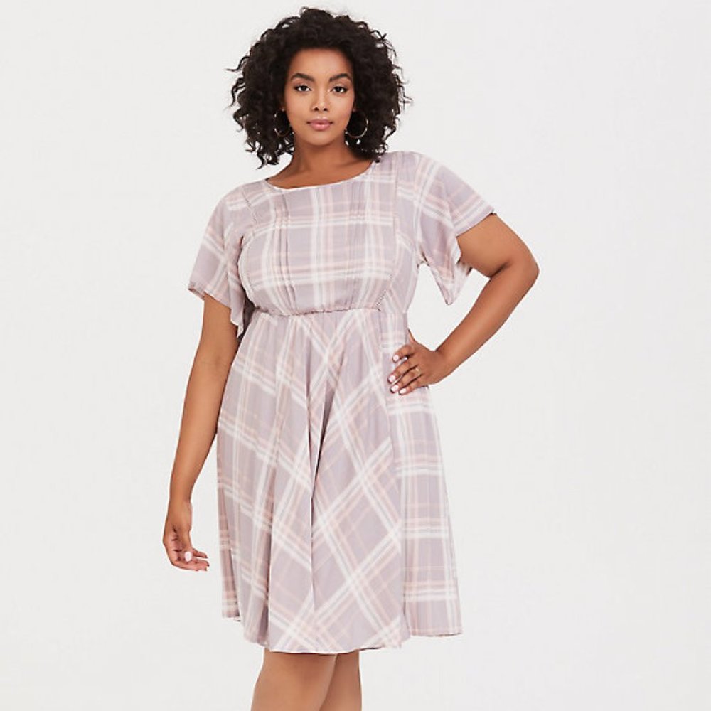 Lilac Purple and Blush Pink Plaid Skater Dress